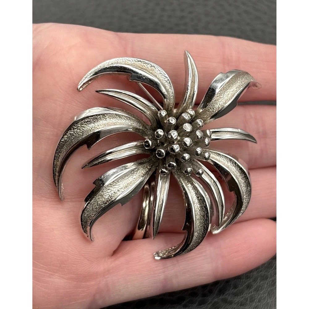 Vintage Signed Marboux Lily Flower Brooch Pin Modernist Silver Tone
